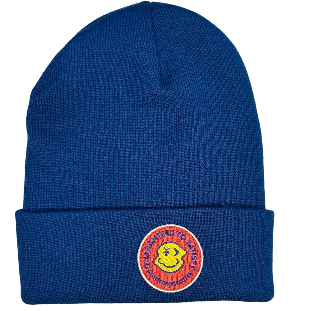 Unisex Dutch Bros Coffee Blue w/Pink + Yellow Smiley Face Beanie 1992 NWOT